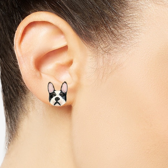 Betsey Johnson dog earrings Boston Terrier  Frenchie French bulldog - Picture 5 of 7